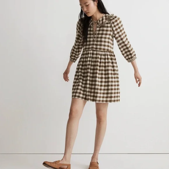 NWT Madewell Gingham Collared Puff-Sleeve Mini Dress - Picture 2 of 11